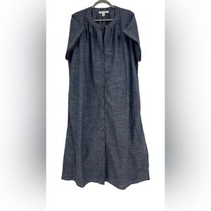 Kate Landry Chambray Button Front Midi Dress Flutter Sleeve Blue L/XL Cottagecor